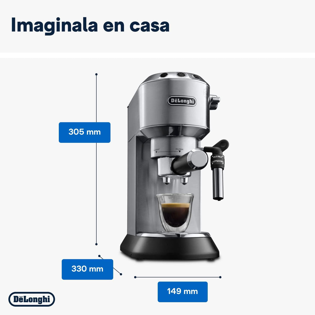 De'Longhi Dedica – Ekspres do kawy ze stali nierdzewnej z pompką do kawy mielonej lub na kapsułki, espresso i cappuccino, zbiornik 1,3 litra, system zapobiegający kapaniu, model EC685.M, kolor metaliczny
