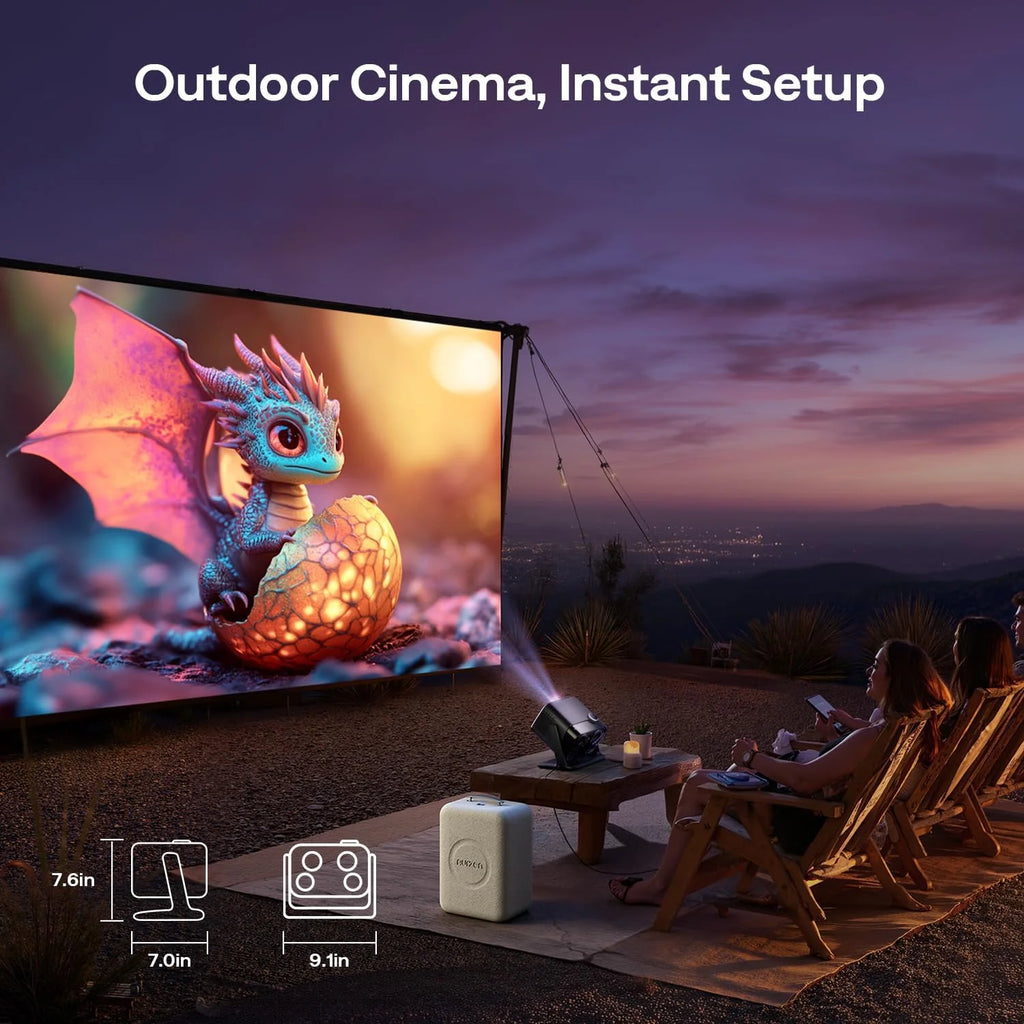 Aurzen Boom Mini 4 w 1 inteligentny projektor z Google TV, kino domowe i projektor zewnętrzny z obsługą 4K, dźwięk Dolby 20 W, projektor 500 ANSI, autofokus ToF i korekcja trapezu