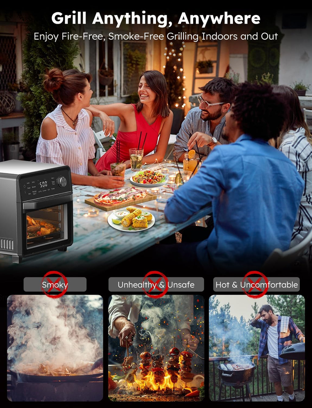Nuwave X Chef Todd English Air Freyer Oven Combo, grill wtykowy z podgrzewaczami do podgrzewaczy, prawdziwy smak węgla drzewnego, nowy system konwekcji 2024, 2 razy bardziej jednolity, 100 wstępnie
