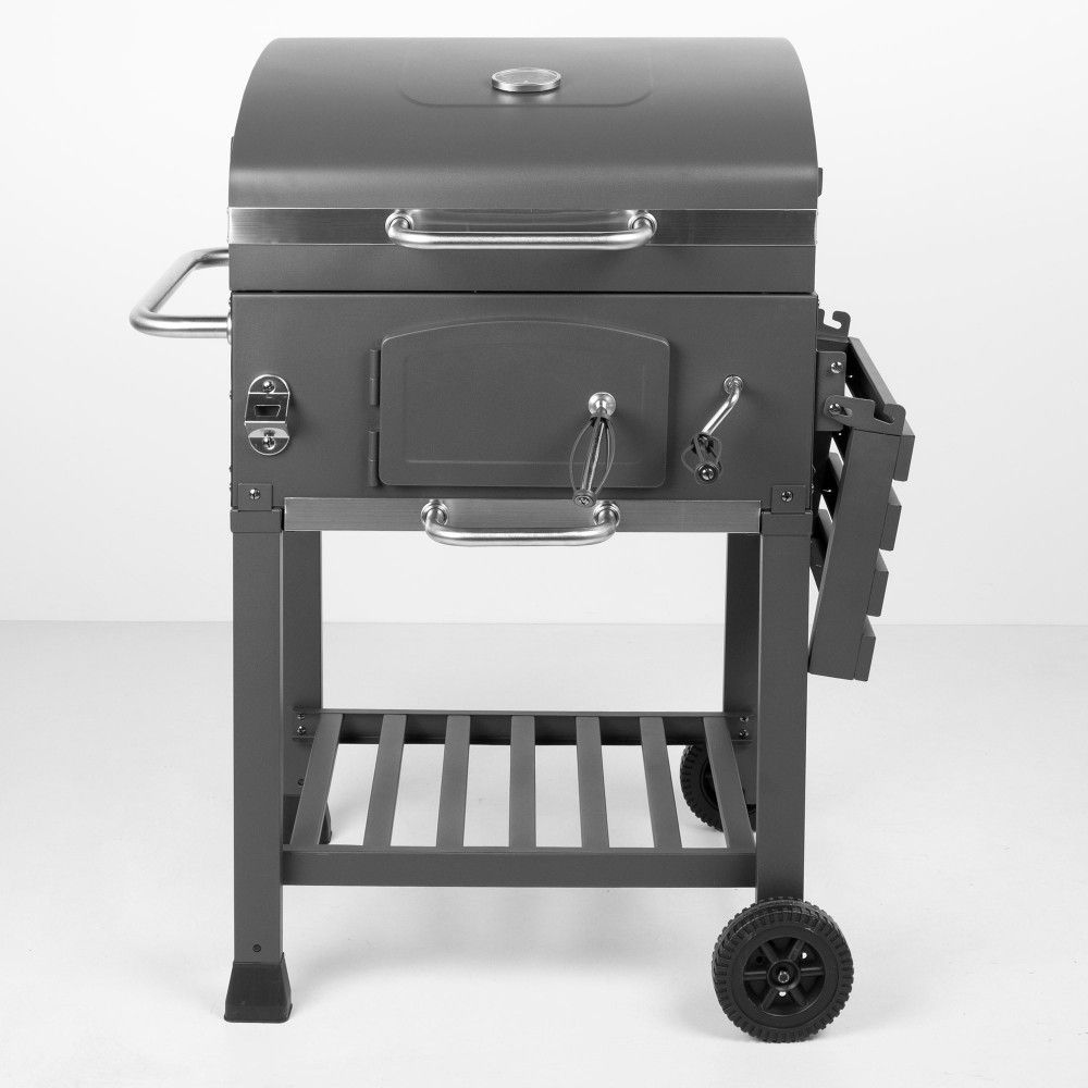 Przenośny grill węglowy z wędzarnią 102x65x104 cm – stal. Czarny