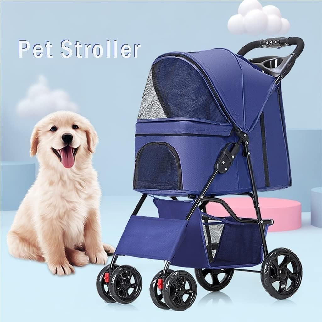 Lekki Wózek Dla Małych Średnich Psów/kotów Składany Wózek Dla Psa Premium Pet Travel Pram Stroller Z Uchwytem Na Kubek Wózek Dla Kota Pushchair (Color : Black)