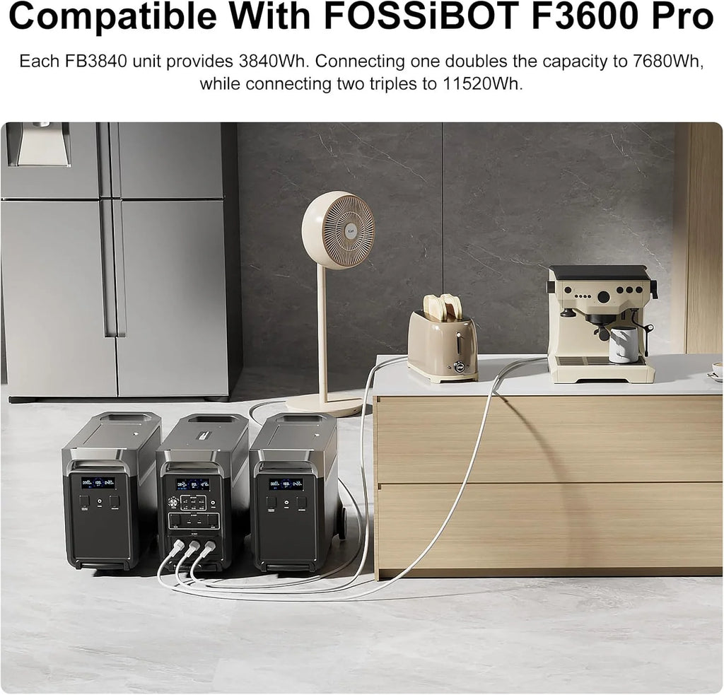 FOSSiBOT F3600 Pro Generator z panelem solarnym 420 W, przenośne zasilanie LiFePO4 3840 Wh, 3 x 230 V AC 3600 W (szczyt 7200 W), generator burzowy, oświetlenie LED do biwakowania, kampera, awarii