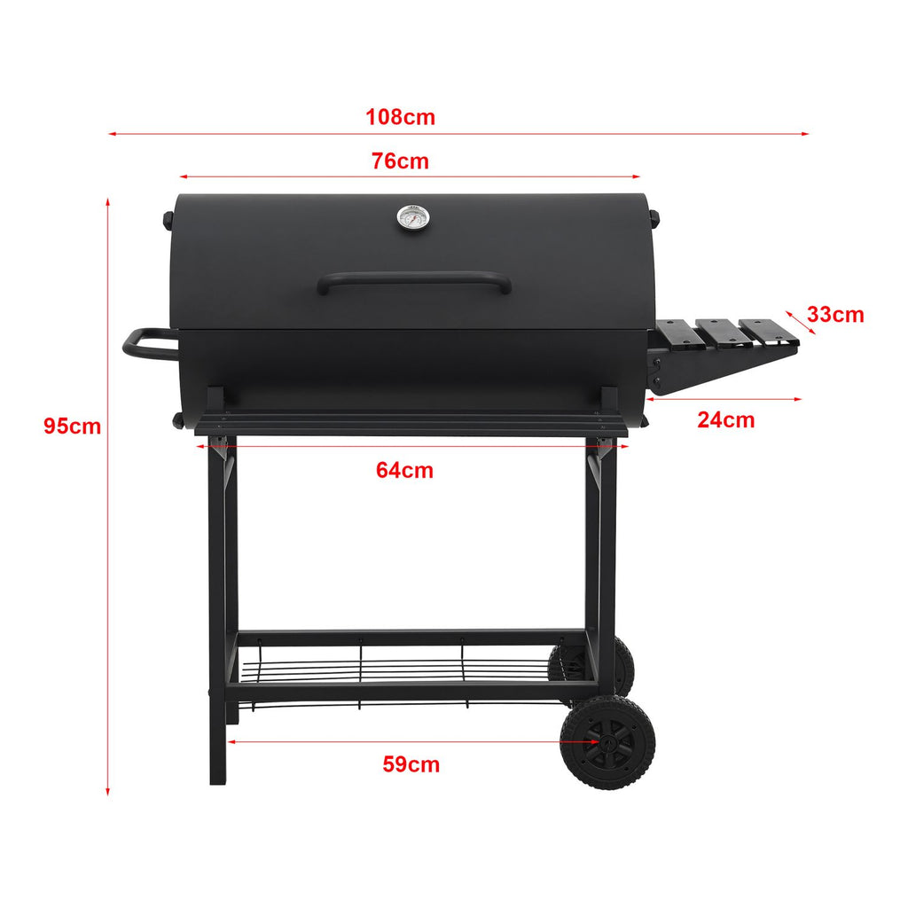 Grill węglowy Armento z 2 kółkami, termometrem, stalowy – czarny [casa.pro]