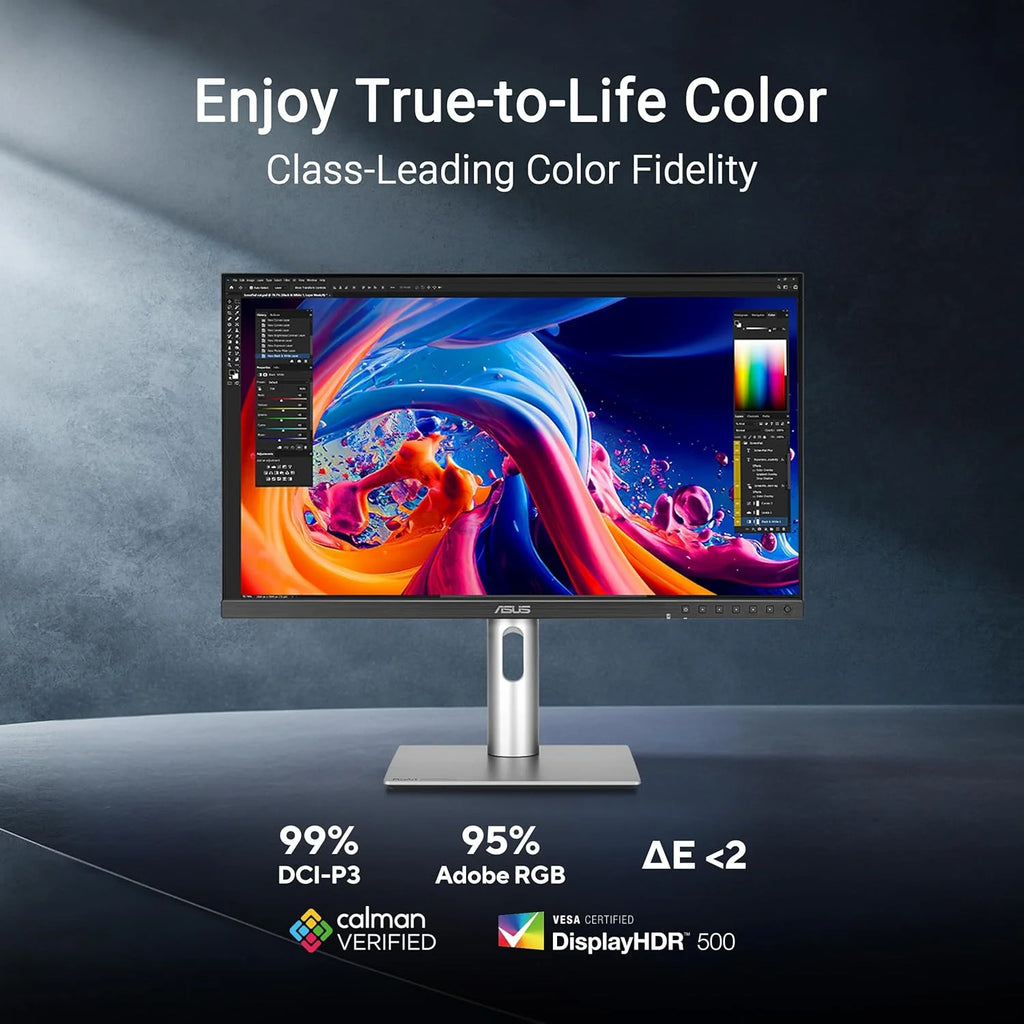 ASUS ProArt PA27JCV profesjonalny monitor 27 5K - 16:9, 5120 x 2880, 10-bitowy, LuxPixel AGLR, Auto KVM, ergonomiczny, Calman, DisplayHDR 500 - DisplayPort, HDMI, 96 W USB-C, koncentrator USB