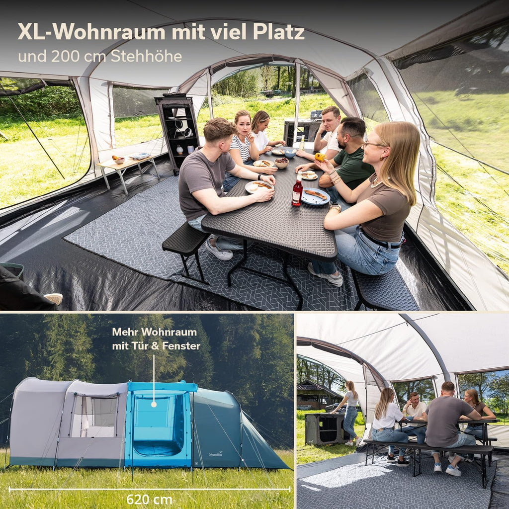 Skandika Namiot tunelowy Hafslo 6 XL Sleeper Protect | namiot kempingowy dla 6 osób, technologia Sleeper, wszyta podłoga namiotu, daszek, słup wody 5000 mm | duży namiot rodzinny, namiot, outdoor