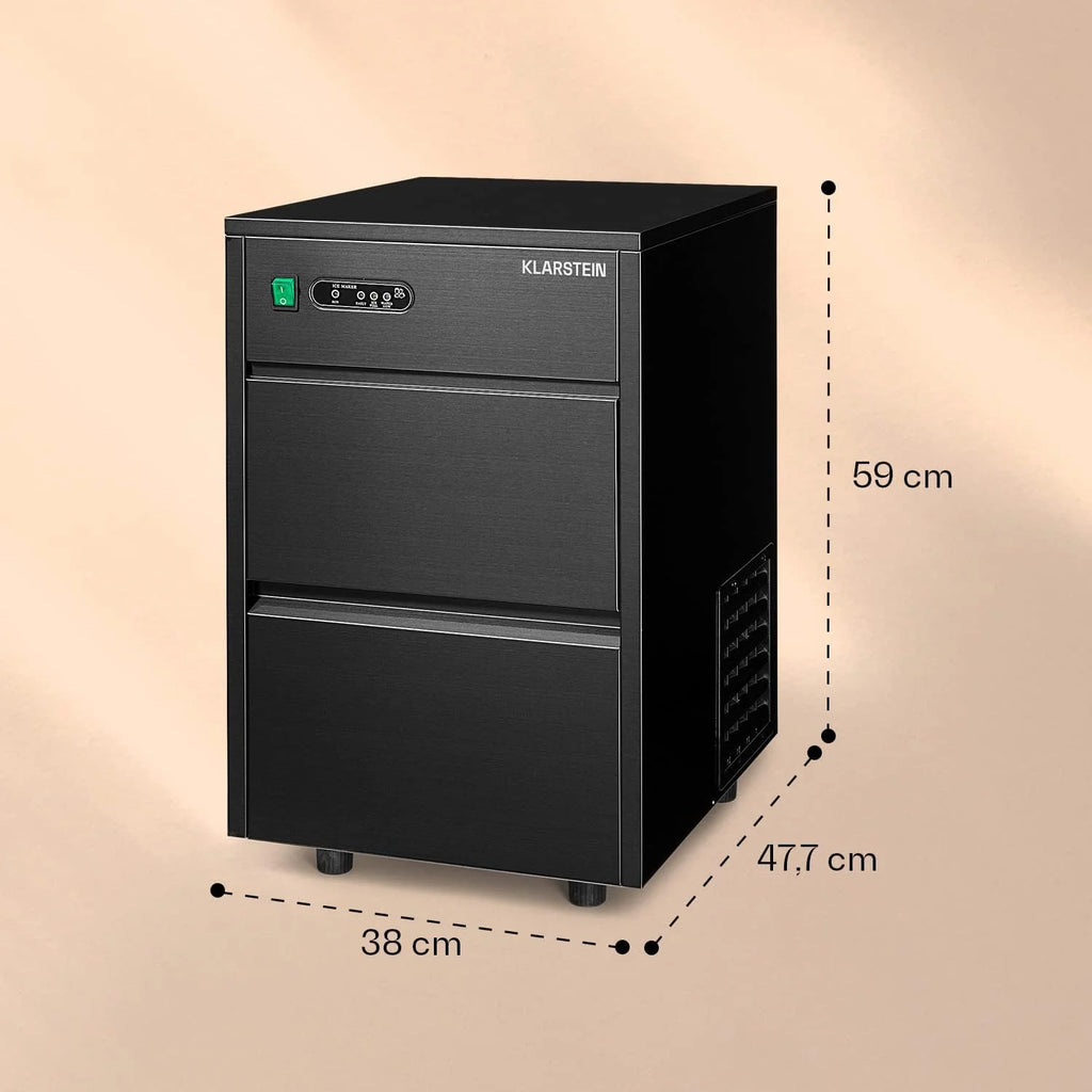 Klarstein Powericer - kostkarka do lodu, Ice Maker, LED, wykładzina neutralna smakowo, bardzo cicha, stal nierdzewna, pojemnik magazynowy 3,5 kg, 145 W, 20 kg / 24 h, czarna
