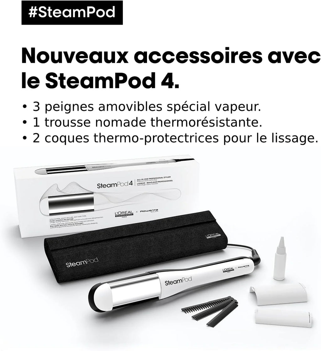 Steampod 4, Profesjonalna prostownica do włosów, opatentowana technologia parowa, wszystkie rodzaje włosów, zestaw 3 grzebieni w zestawie, L'Oréal Professional