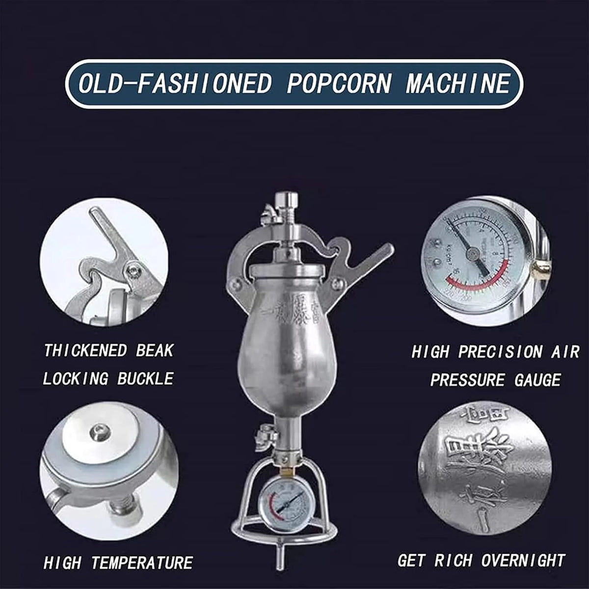 Retro maszyna do popcornu z miernikiem - maszyna do popcornu z korbką, mini popcorn ze stali nierdzewnej - na imprezę domową, mała 100 ml ，Maszyna do popcornu(Large 260ml)