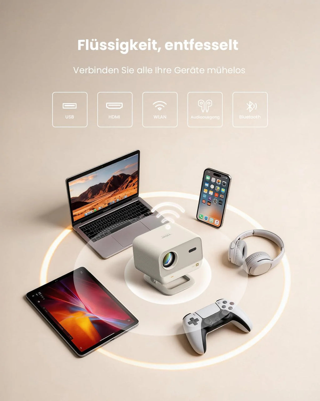 Projektor Netflix Ready, projektor jasności JBL Dual 8 W Dolby Audio, automatyczne ustawianie ostrości i Keystone, WiFi i Bluetooth, Yaber L2 Plus 150 cali, projektor kina domowego, Native 1080p