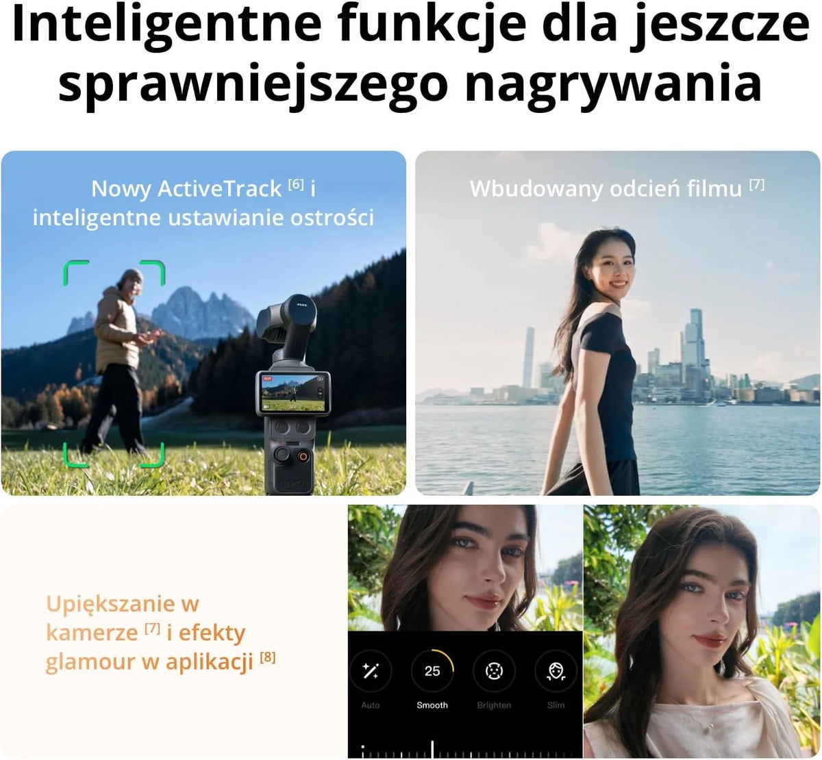 DJI Osmo Pocket 4 Creator Combo, kieszonkowa kamera Vlog, 1″ CMOS i 4K/240 kl./s, stabilizacja 3-osiowa, 2 x bezstratny zoom, wbudowana pamięć masowa 107 GB, nadajnik Mic 3, światło wypełniające