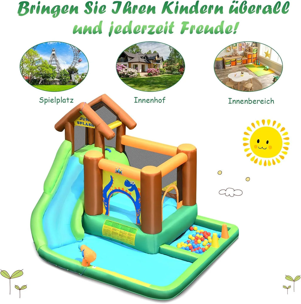 COSTWAY Dmuchany zamek z dmuchawą, zjeżdżalnia wodna, basen do zabawy, nadmuchiwany basen do zabawy ze zjeżdżalnią, nadmuchiwany park wodny, brodzik 368 x 303 x 230 cm