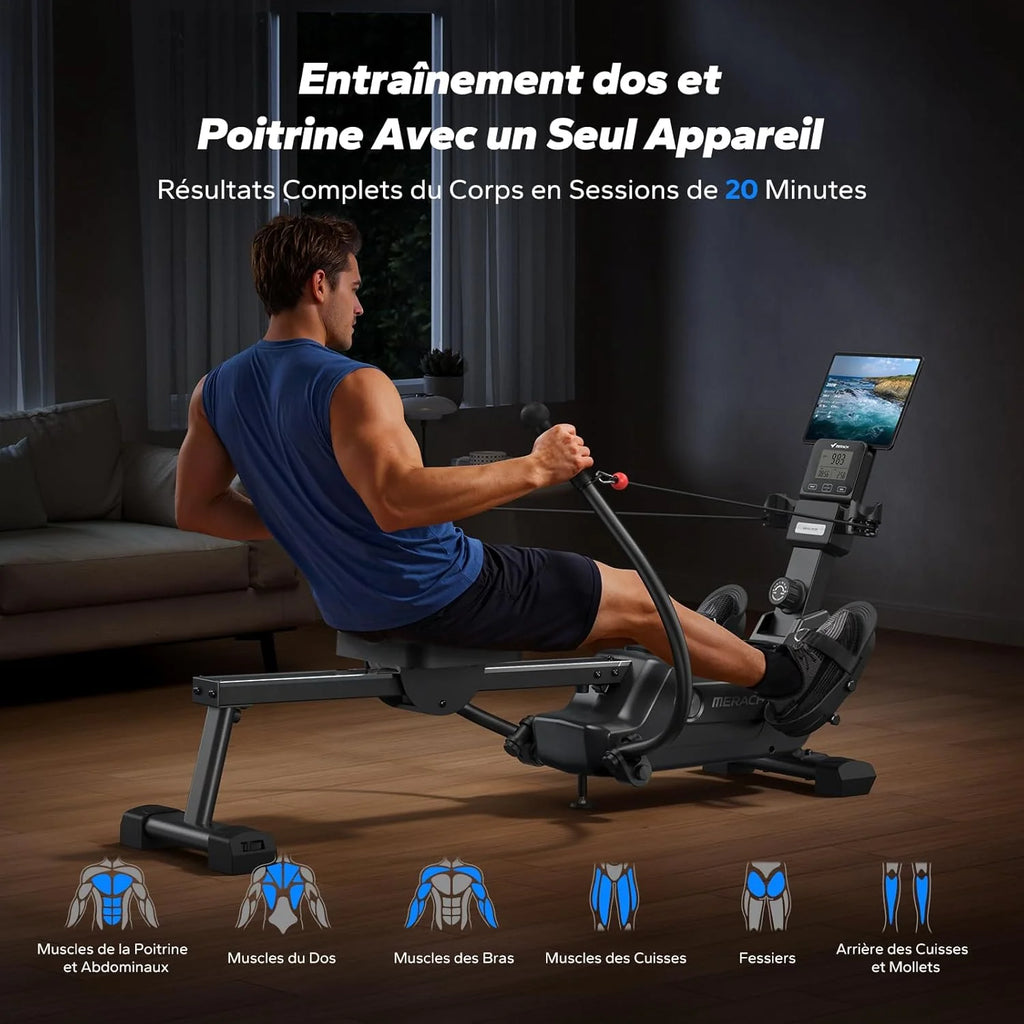 MERACH Máquina de Remo para casa con Exclusiva Tarjeta interactiva y Juegos, Aspecto Similar al tiburón, Experiencia de Remo intensa, Ahorra Espacio, Adecuada para Entrenamiento de Cuerpo Entero