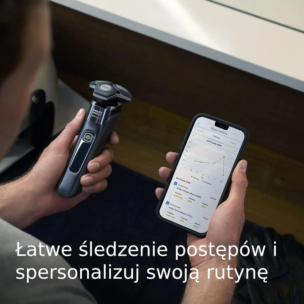 Philips Golarka Series 7000 – golarka elektryczna do golenia na mokro i na sucho z technologią SkinIQ z wysuwanym trymerem, pojemnikiem do szybkiego czyszczenia i wkładem, Philips One Blade