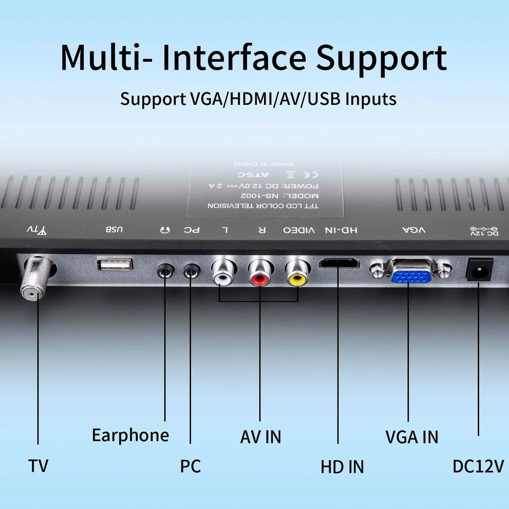 othoig 20-calowy telewizor, mały telewizor z płaskim ekranem kuchennym ze słuchawkami, portami HDMI, USB i VGA, kablem DV-12 V i zasilaczem sieciowym do użytku w sypialni i przyczepie kempingowej