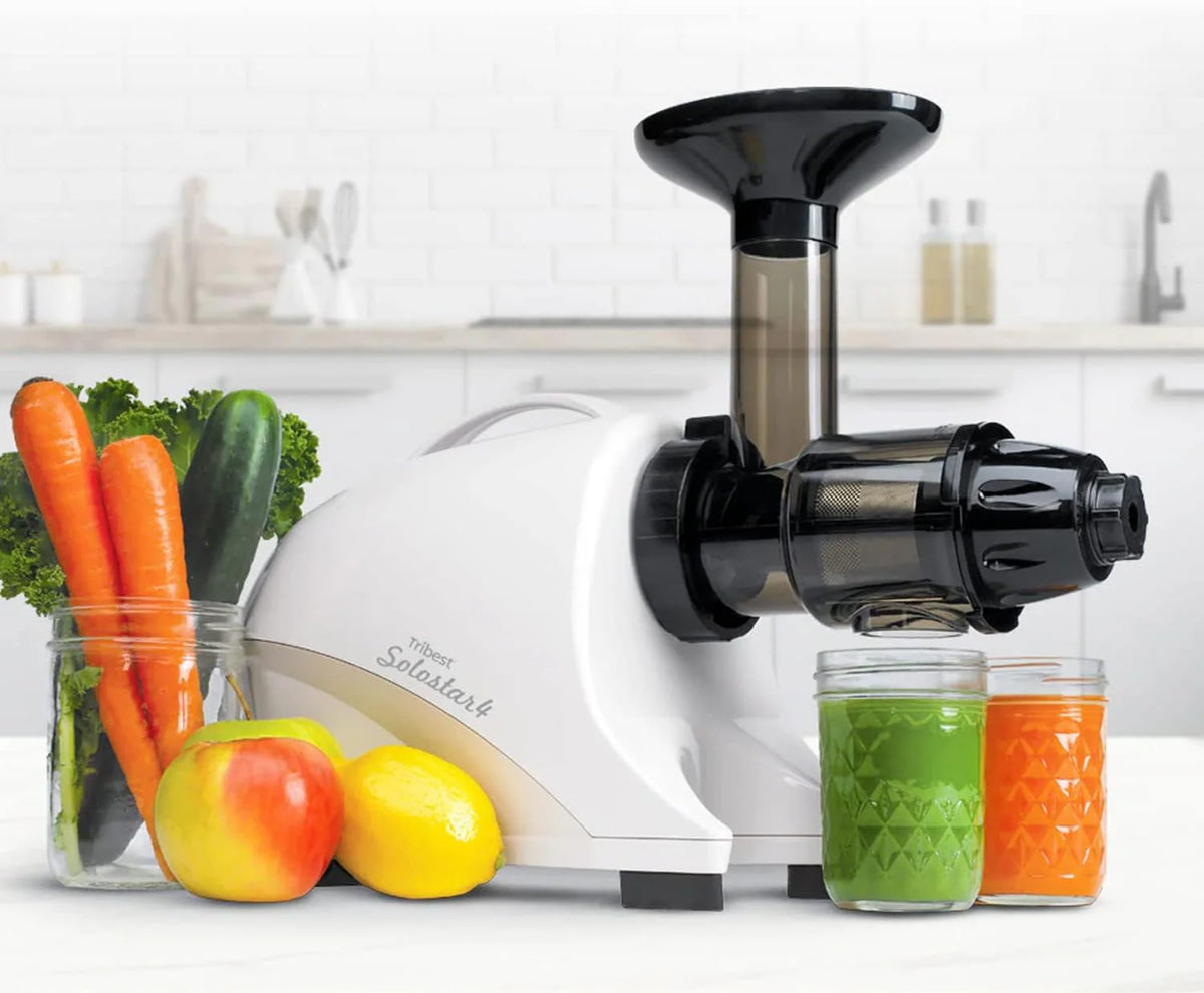 Tribest Solostar 4 Slow Juicer – pozioma sokowirówka do warzyw i owoców – 47 obr./min, 120 W – elektryczna wyciskarka do soków – biała