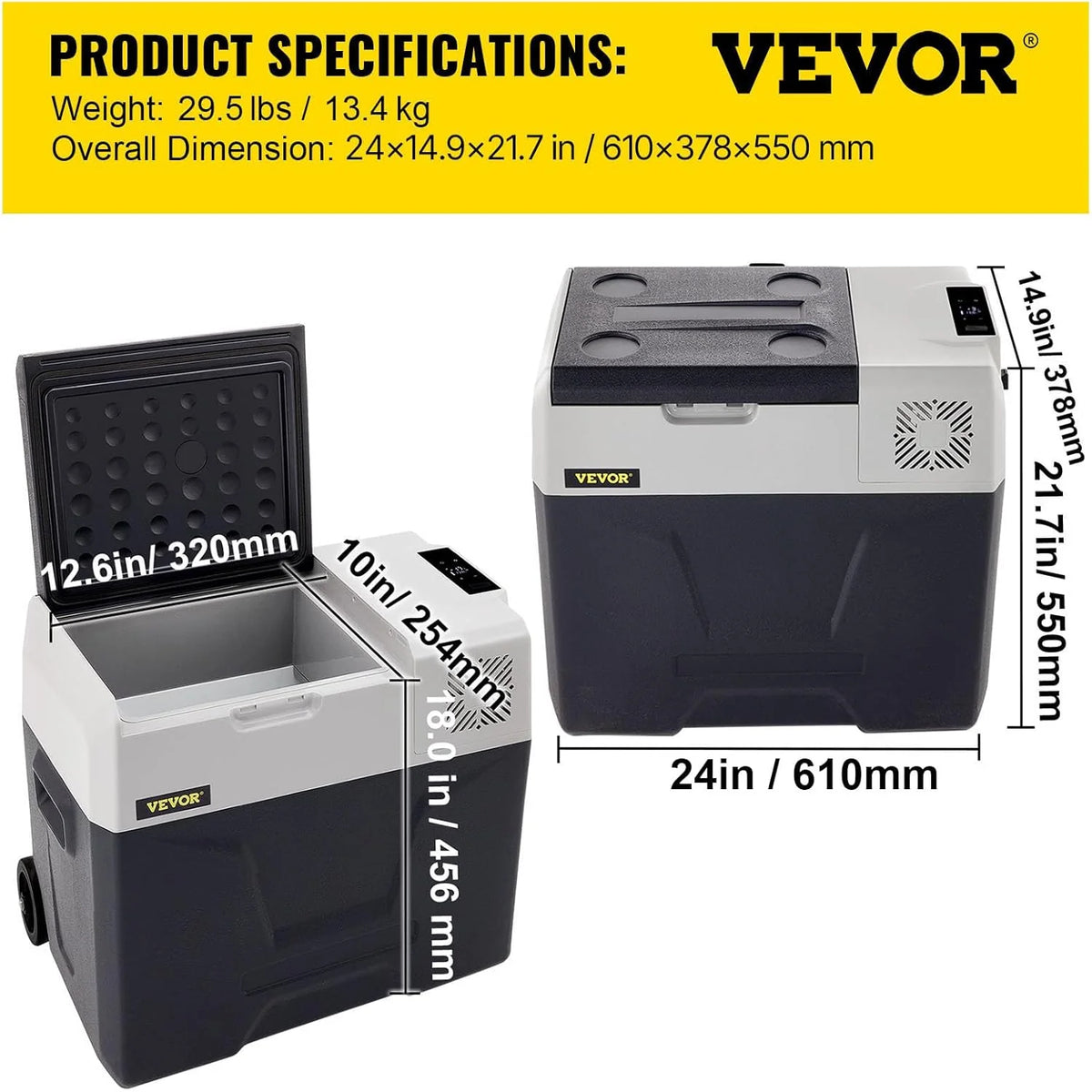 VEVOR Przenośna lodówka elektryczna 80 W, 12/24 V, wydajne chłodzenie -20℃ - 20℃ z niskim poziomem hałasu 45 dB, do samochodów i kamperów (55 l)
