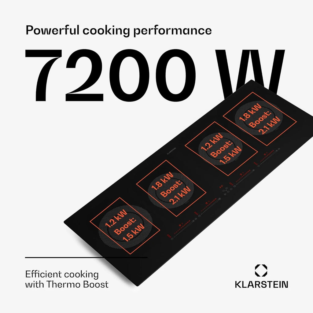 Klarstein Płyta indukcyjna z 5 płytami, 90 cm, płyta szklano-ceramiczna, 9600 W, 4 płyty grzewcze, sterowanie dotykowe i ochrona przed przegrzaniem, wydajna