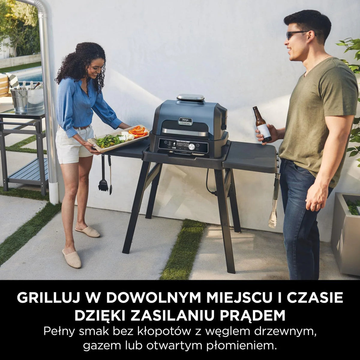 Ninja Woodfire Pro Connect XL Grill elektryczny, wędzarnia i frytkownica 7 w 1, sterowany za pomocą aplikacji, termometr cyfrowy z sondą, opalany pelletem drzewnym, wodoodporny, czarny, OG901EU