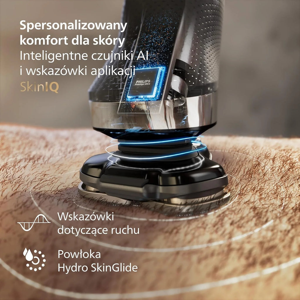 Philips Shaver i9000, golarka elektryczna do golenia na mokro i na sucho, technologią Skin IQ, systemem Triple Lift & Cut, podwójnymi ostrzami SteelPrecision obracającymi się o 360 stopni, X9000/10