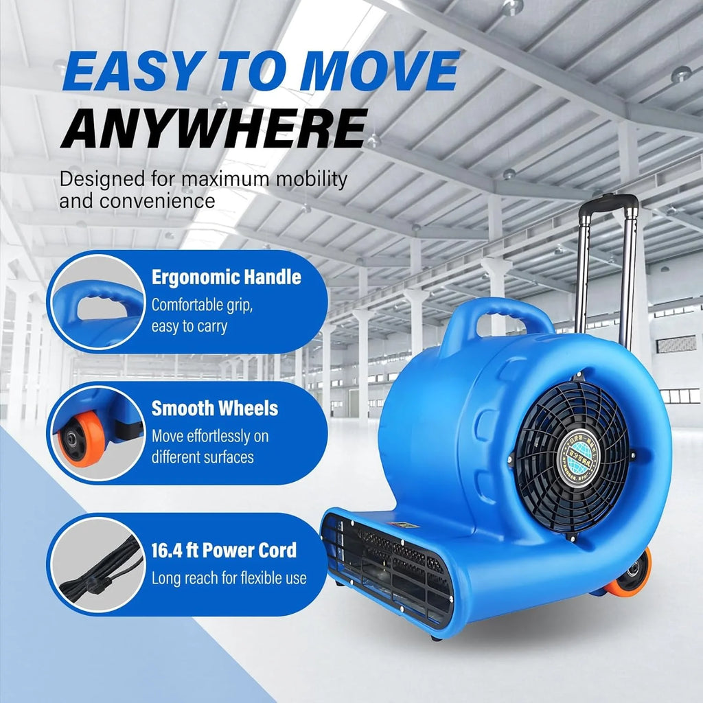 Mover Przemysłowy 3200w Osuszacz Podłóg Wentylator Z 3 Biegami Do Szybkiego Suszenia Dywanów Mokrych Podłóg Garaż Hotel Warsztat I Magazyn Przemysłowy(3200W)