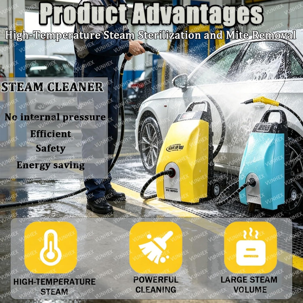Komercyjny Mop Parowy I Myjka Ciśnieniowa 3000 W Wytrzymałe Urządzenie 6 Akcesoriami Dużym Zbiornikiem 3,5l Potrójną Blokadą Bezpieczeństwa Nagrzewa 20s Do Domu I Auto Detailingu(Yellow)
