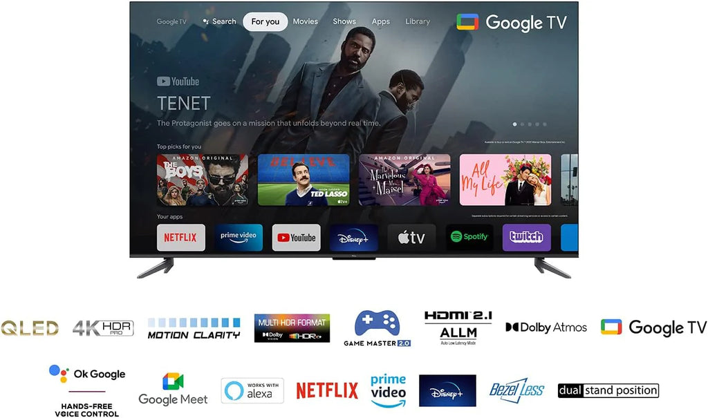 TCL 55T69C 55 QLED 60HZ 4K HDR, Google TV, Smart TV (Dolby Vision & Atmos, Motion Clarity, kompatybilny z Google Assistant & Alexa), 2025