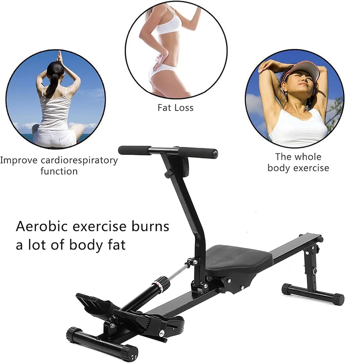 AMONIDA Składany Wioślarz do Domowego Treningu Wioślarskiego z Monitorem Cyfrowym Regulowany Opór Udźwig 120 Kg do ćwiczeń Cardio Całego Ciała