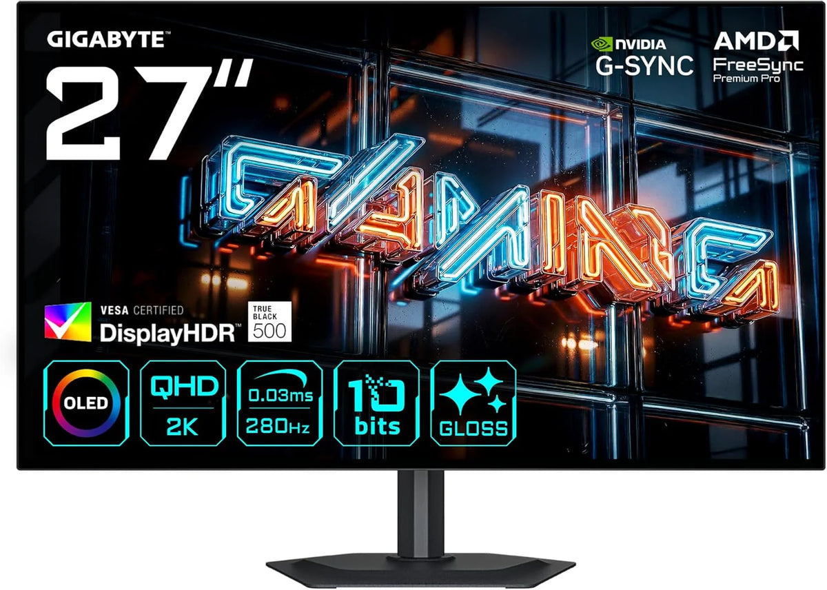GIGABYTE MO27Q28GR WOLED Genialny monitor do gier 27 QHD - 2560 x 1440, 280Hz, 0,03ms, 335 CD/m², Display HDR True Black 500, HDMI 2.1, DisplayPort 1.4