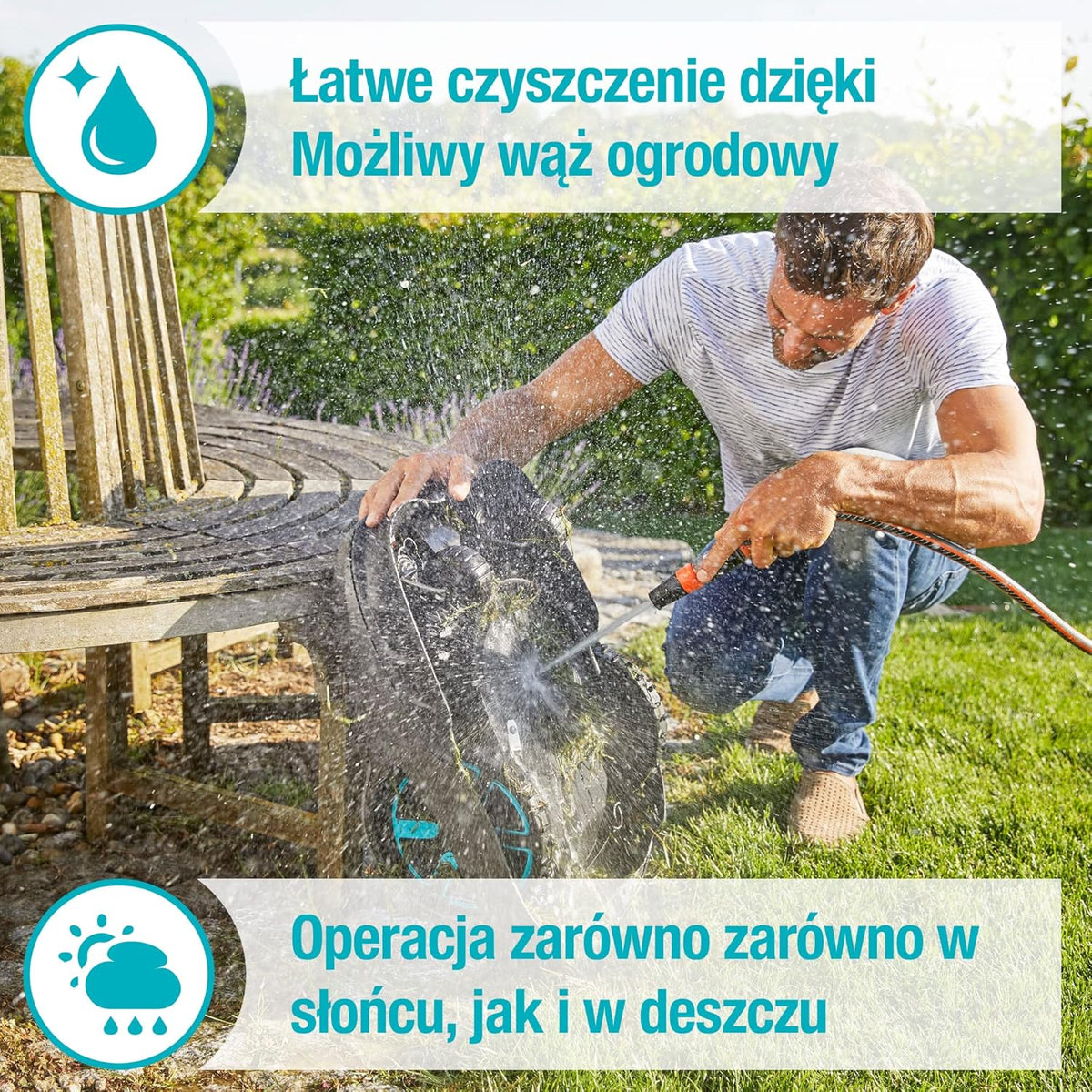 Gardena SILENO life: kosiarka automatyczna do trawników o powierzchni do 1000 m², sterowana za pomocą aplikacji Bluetooth, bardzo cicha - 57 db(A), kosi w każdych warunkach pogodowych (wersja PL)
