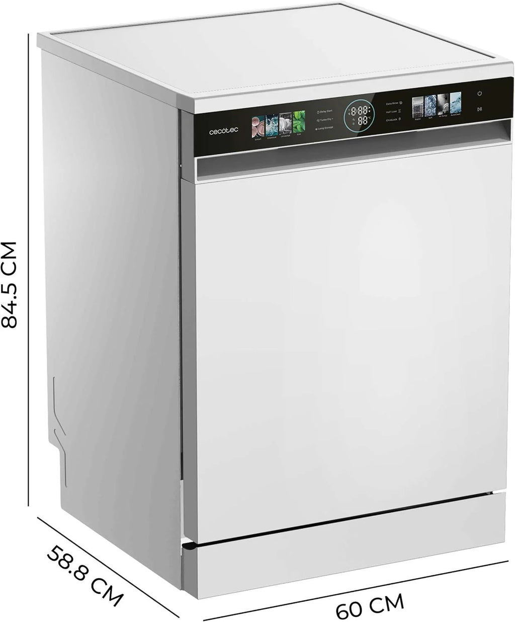 Cecotec Bolero Aguazero 60 cm kompaktowa zmywarka 6320 D, 1900 W, 15 sztućców, 8 programów, wyświetlacz FullColor XXL, Smart Wash, UV Light, Turbo Dry+, AutoClean, Średnie ładowanie, Delay Start