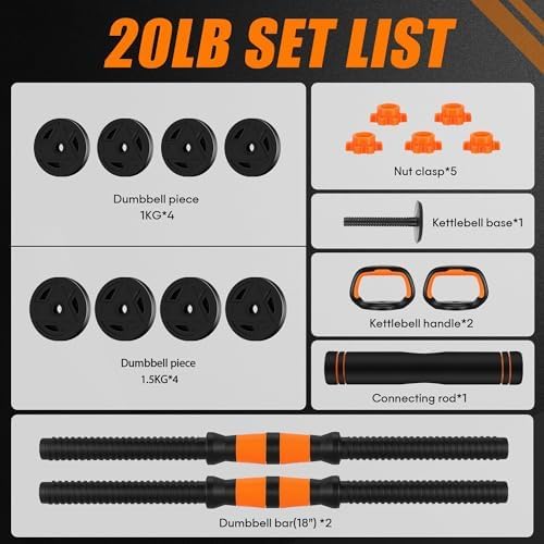 Regulowany zestaw hantli, zestaw hantli 20/30/50/31.8 kg ze złączem, zestaw hantli 4 w 1, używany jako sztanga, kettlebell, stojak push-up, ćwiczenia fitness do domowej siłowni odpowiednie dla