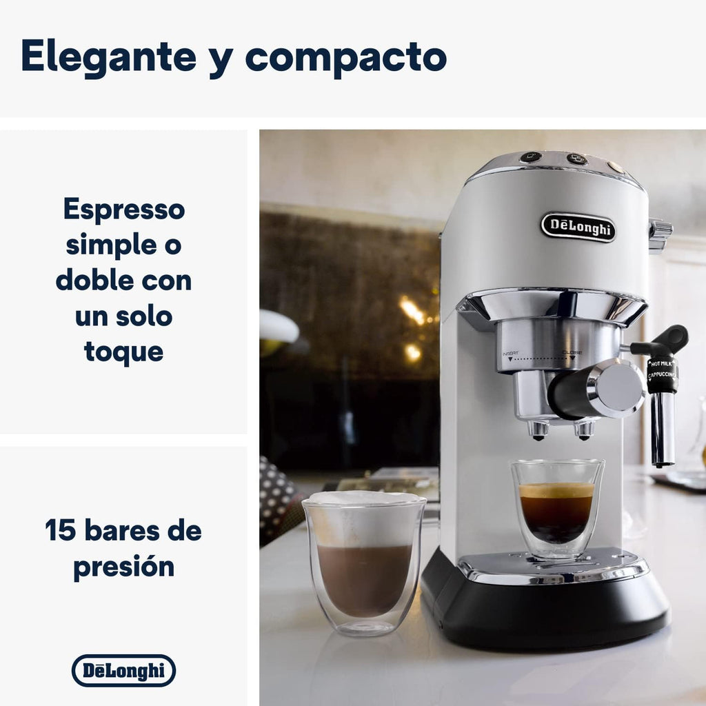 De'Longhi Dedica – Ekspres do kawy ze stali nierdzewnej z pompką do kawy mielonej lub na kapsułki, espresso i cappuccino, zbiornik 1,3 litra, system zapobiegający kapaniu, model EC685.M, kolor metaliczny