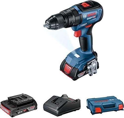 Bosch Professional system 18V: akumulatorowa wiertarko-wkrętarka udarowa GSB 18V-50 (2 akumulatory GBA 18V 4.0Ah, szybka ładowarka GAL 18V-40, walizka L-Case i akcesoria) - Amazon Exclusive Set