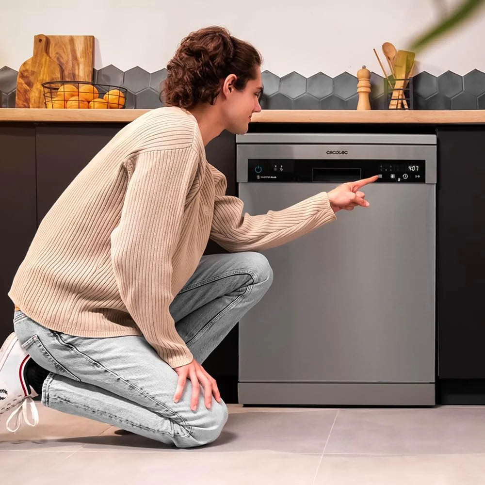 Cecotec Zmywarka 60cm Wolnostojący Bolero Aguazero 6500 Inox C. 15 sztućców, 3. Taca, 6 Programów z Dual Zone Wash, Dry+, Auto Open, Średnie obciążenie, Odroczony start, Silnik Inverter Plus
