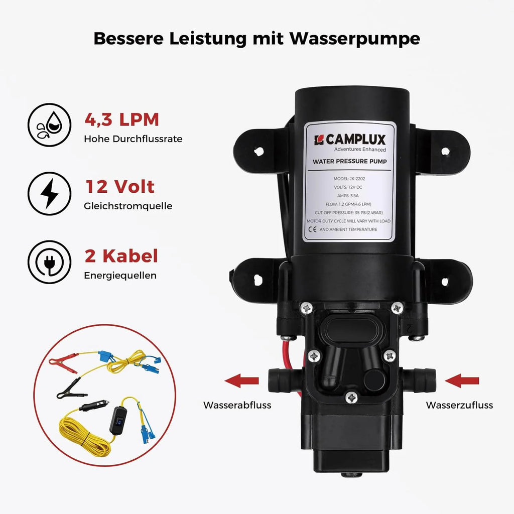 CAMPLUX AY132Max-DE gazowy podgrzewacz przepływowy z pompą wodną, LPG, 50 mbar, na prysznic kempingowy/wycieczkę do kampera, AY132Max-DE