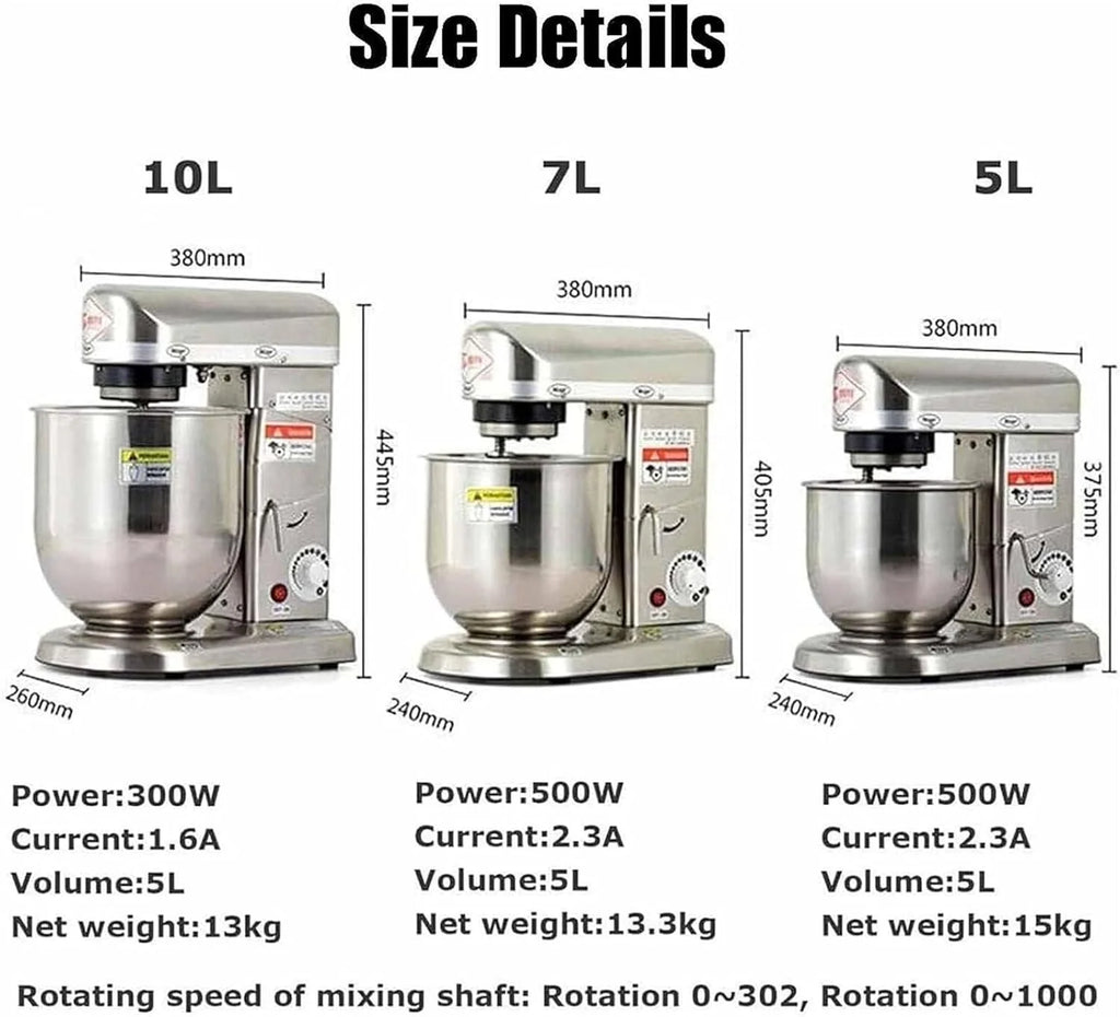 Mikser stojący, nowy, kuchenny, mikser do ciasta i żywności, 5 l/7 l/10 l, automatyczny mikser ze stali nierdzewnej, wielofunkcyjny, domowy, do wyrabiania ciasta pszennego i mącznego Silver-5L