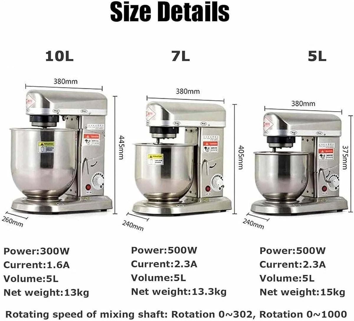Mikser stojący, nowy, kuchenny, mikser do ciasta i żywności, 5 l/7 l/10 l, automatyczny mikser ze stali nierdzewnej, wielofunkcyjny, domowy, do wyrabiania ciasta pszennego i mącznego Silver-5L