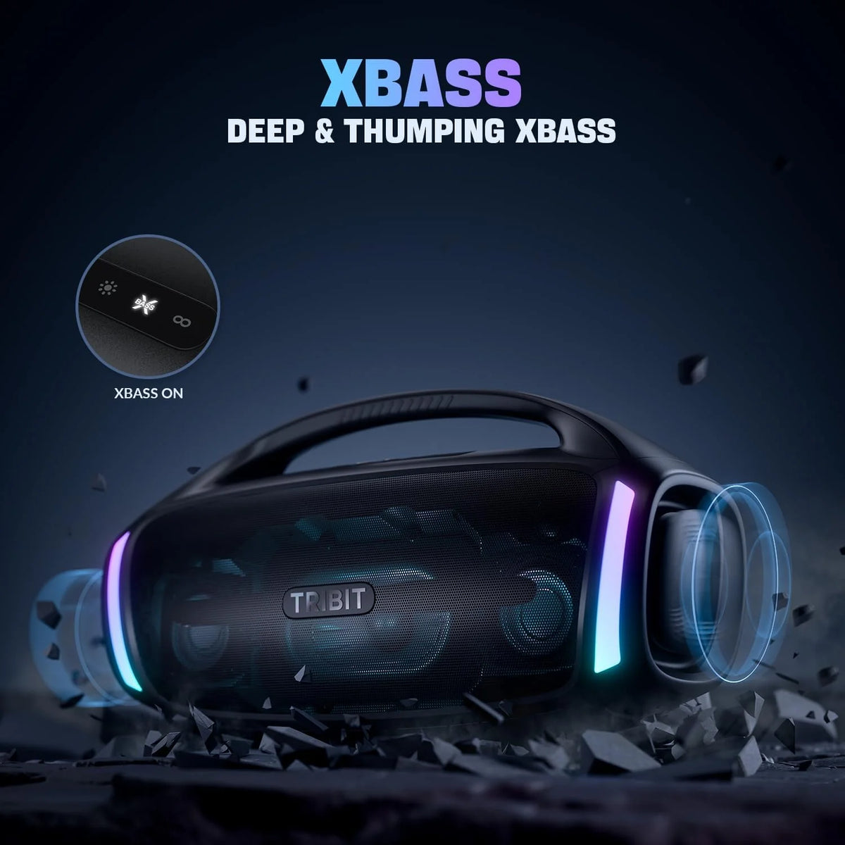 TRIBIT StormBox Blast 2 Głośnik Bluetooth 200W, Przenośny z Subwooferem, XBass, LED, Bluetooth 5.4, IP67, Korektor EQ, 30H Odtwarzania, Funkcja Karaoke – Idealny na Imprezy Plenerowe i Plażę
