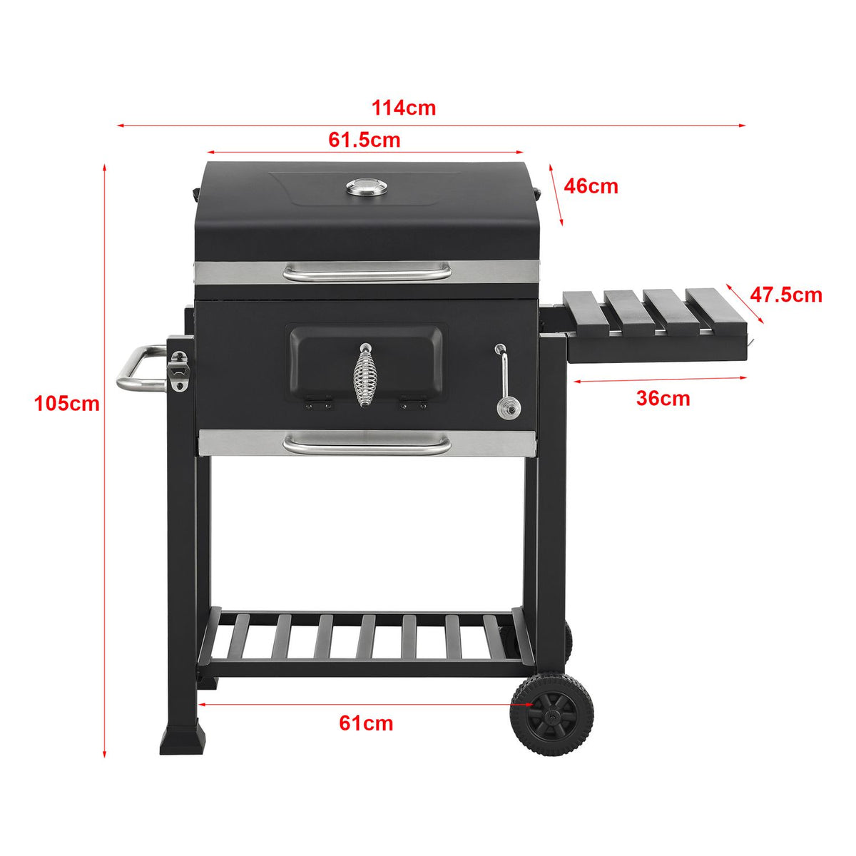 Grill węglowy Arnad z 3 stalowymi półkami 105x114x48cm - czarny [casa.pro]