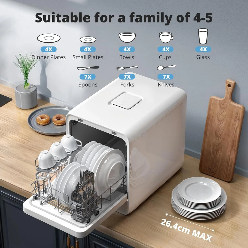 AIRMSEN 2025 NOWA Ulepszona przenośna zmywarka bez hydrauliki zmywarka stołowa ze zbiornikiem 5 l, 9 programów, 37 * 50 cm ultra-wąska i głęboka konstrukcja, opóźnienie 1-24 h i podwójny spray 360°