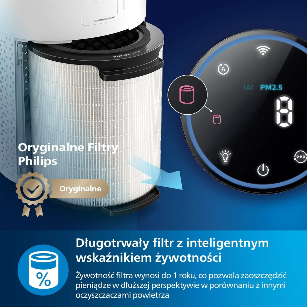 Philips Oczyszczacz Powietrza serii 1000i, Usuwa Zarazki, Kurz i Alergeny w Pomieszczeniach o Powierzchni do 78 m², Tryb nocny, Filtr NanoProtect HEPA, Szaroczarny (AC1715/11)