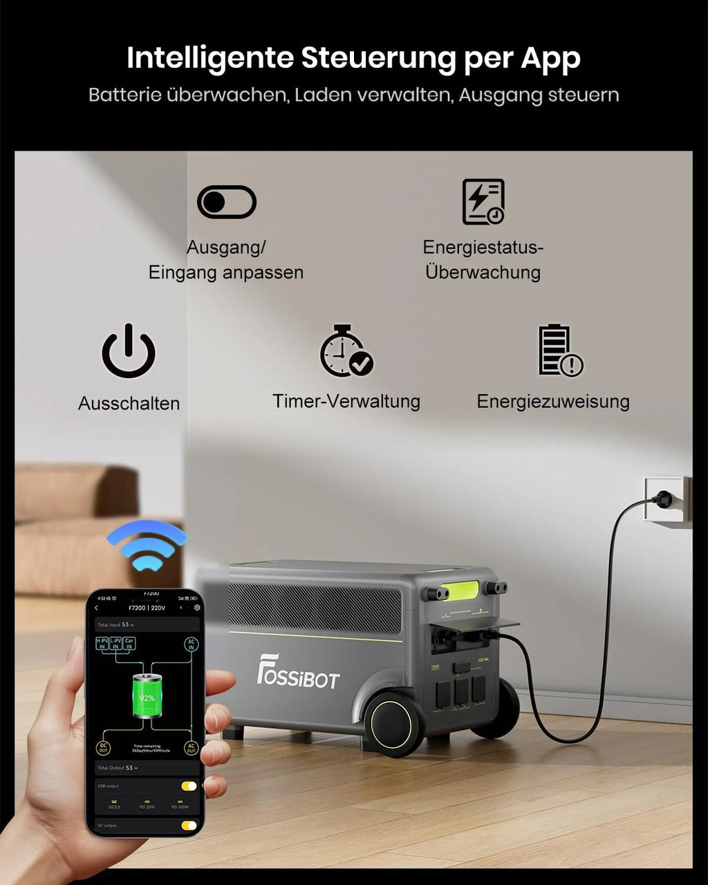 FOSSiBOT - POLSKA F2400, Przenośna stacja zasilająca 2048 Wh/2400W LiFePO4 UPS Generator słoneczny, 5-letnia gwarancja