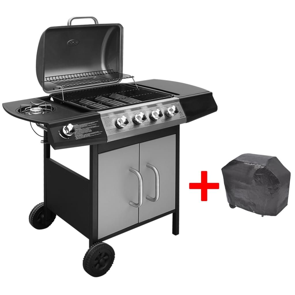 Grill gazowy VidaXL z 4+1 strefami gotowania, czarno-srebrny