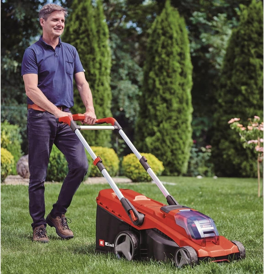 Einhell Kosiarka akumulatorowa RASARRO 36/42 Power X-Change (36 V, szerokość cięcia 42 cm, do 550 m², szczotka do mulczowania, pojemność 50 l, akumulatory i ładowarka)
