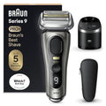Braun Golarka elektryczna Series 9 Pro z głowicą 4+1, elektryczna maszynka do golenia dla mężczyzn z trymerem ProLift, centrum SmartCare 5 w 1 i skórzanym etui podróżnym, 2-pinowa wtyczka p