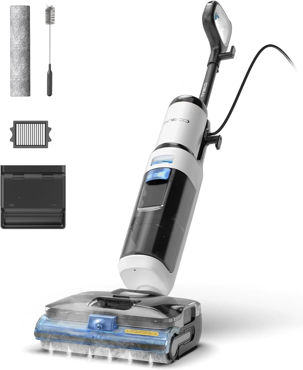 Tineco Odkurzacz parowy FLOOR ONE S6 Stretch Steam, czyszczenie parowe w wysokiej temperaturze 160 ℃, płaska pozycja 180°, automatyczne czyszczenie FlashDry, kabel o długości 8,3 m
