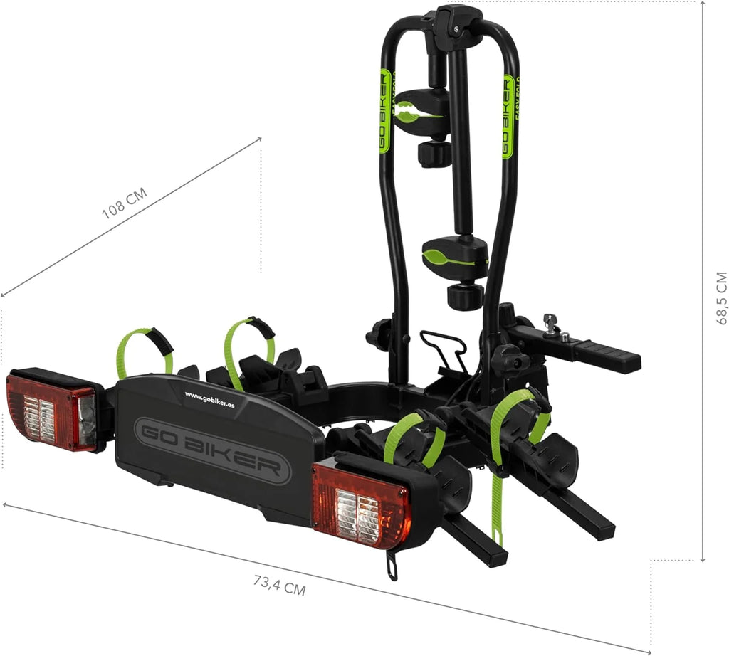 Easy-Move bagażnik rowerowy na 2 rowery elektryczne, składany i przechylany, ochrona przed kradzieżą do rowerów i bagażników rowerowych, 7- i 13-biegunowe światła, maks. obciążenie 60 kg