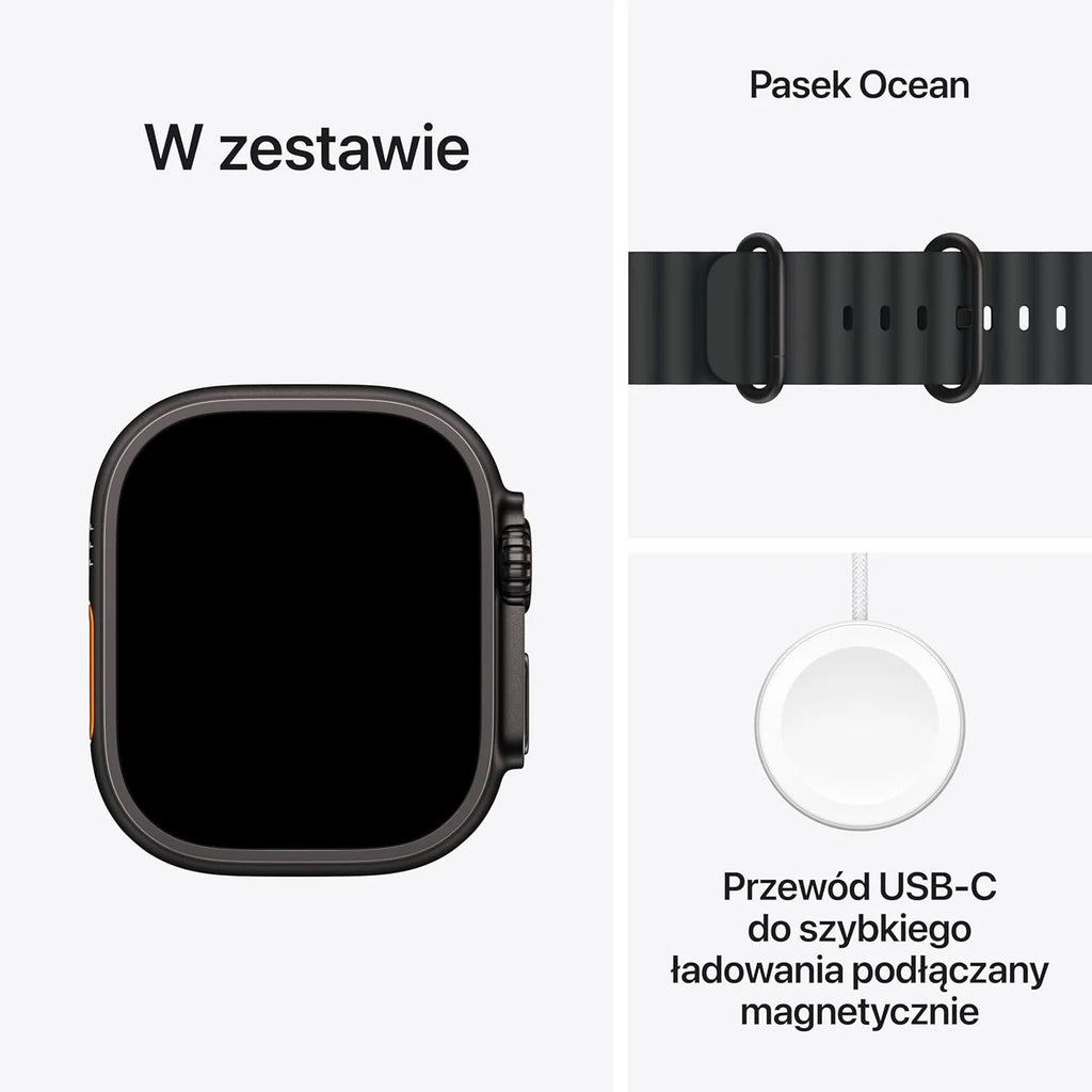 Apple Watch Ultra 3 GPS + Cellular 49 mm, najwyższej klasy zegarek do biegania i innych sportów z wytrzymałą kopertą z tytanu kolor czarny + Alpine Loop kolor czarny - M