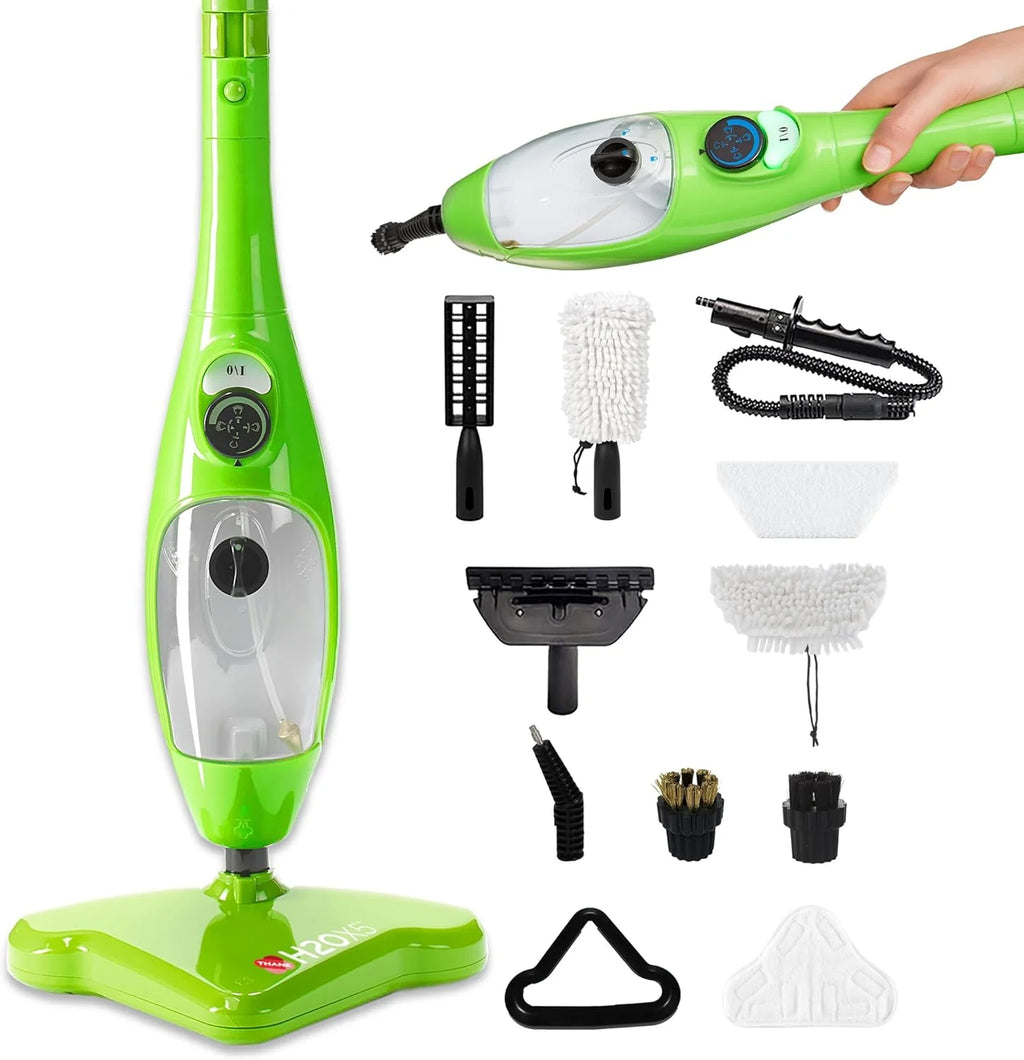 H2O X5 Mop parowy i ręczny odkurzacz parowy | parowar podłogowy 5 w 1 | środek do czyszczenia twardego drewna, płytek i laminatów | w zestawie szybowiec dywanowy | nasadki do fug, okien i odzieży