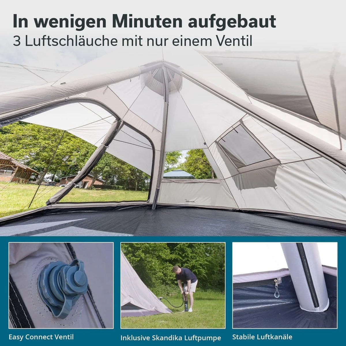 Skandika Tipi Hetta 460 Air Protect nadmuchiwany namiot rodzinny dla 6 osób, wysokość 2,95 m, słup wody 3000 mm, wszyta podłoga, UV 50+, namiot kempingowy, namiot festiwalowy, namiot indiański